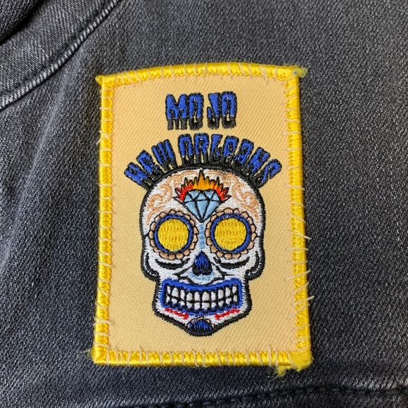 Old Navy Black Denim Patched Jacket Size S - Picture 2 of 15